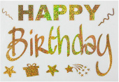 Наклейка на шары и подарки Happy Birthday 19 5х30см Золото голография 1шт Наклейка на шары и подарки Happy Birthday 19 5х30см Золото голография 1шт