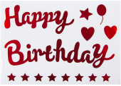 Наклейка на шары и подарки Happy Birthday звездопад 19,5х27см Красный металлик 1шт Наклейка на шары и подарки Happy Birthday звездопад 19,5х27см Красный металлик 1шт