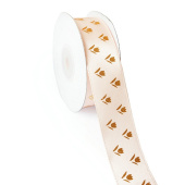 Лента атласная с рисунком 25х22,85м С цветами Светло-персиковый