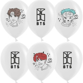 Шар латекс 12''/ДБ пастель K-POP BTS Белый 2ст (25шт)