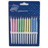 Свечи для торта 6 см, 12 шт., с держателями Спирали ассорти