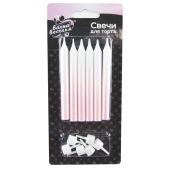 Свечи набор Сверкающие искры Белый Розовый Металлик 8см (уп6) ВВ