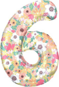 Шар фольга Цифра 34''/FL Цветочный вальс "6"