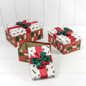 Коробка прямоугольник Двойной бант Красный Зеленый 26х18х12см набор 3 в1