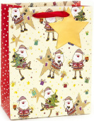 Пакет BC делюкс 23х18х10см Веселые Деды Mорозы Кремовый Mеталлик