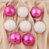 Игрушки на елку Шары   6см Диско глянец розово-белый (уп8)