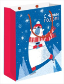 Пакет M Новый Год мишка на коньках 18х24х8,5см