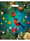Пакет ПЭТ с вырубной ручкой 47,5х39 см Праздничный снегирь