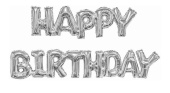 Шар фольга надпись Happy Birthday серебро 17'' 43см