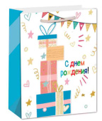 Пакет бумажный XL 31х42см С днем рождения! Подарки конфетти