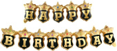 Шар фольга фигура Гирлянда Короны Happy Birthday черный золото 39'' 99см FL Шар фольга фигура Гирлянда Короны Happy Birthday черный золото 39'' 99см FL