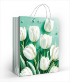 Пакет бумажный M 18х22см Белоснежные тюльпаны Хорошо