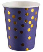 Стаканы бумажные Конфетти Синий Золото Металлик 250мл (уп6) ВВ