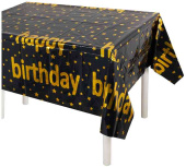 Скатерть ПЭТ 137х183см Happy Birthday (звезды) Черный Металлик ВВ
