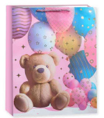 Пакет бумажный L 26х32см Мишка с шариками Дизайн №1 Металлик