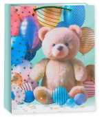 Пакет бумажный XL 31х41см Мишка с шариками Дизайн №3 Металлик