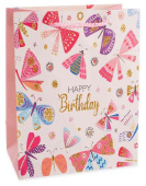 Пакет бумажный L 26х32см Happy Birthday Лето Дизайн №4 с блестками