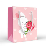 Пакет бумажный S 12х15см Зайка с букетом