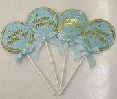Топпер бумажный Happy Birthday круг голубой 17см (уп4)АА