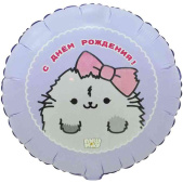 Шар фольга с рисунком 18" ВЗ круг ДР ПушМяу Кошка серая