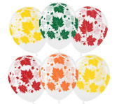 Шар латекс с рисунком 12"ВВ кристалл Разноцветные листья (25шт)