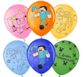 Шар латекс с рисунком 12"ВВ пастель С Днем Рождения! Пиксельный Герой (25шт)