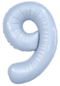 Шар фольга Цифра 40"AG Slim Небесный "9" (упак)