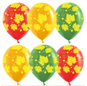 Шар латекс с рисунком 12" пастель Яркие листья (25шт)