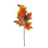 Украшение декор Ветка осенняя с кленовыми листьями, шишкой и ягодами