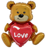 Шар фольга фигура AIR Сидячий мишка с сердцем 20" 51смFL (упак) (медведь)
