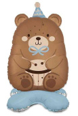 Шар фольга фигура на подставке Мишка в голубом колпачке 24" 61смFL (медведь)