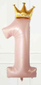 Шар фольга Цифра 40"FL Розовый "1" Золотая корона (упак)