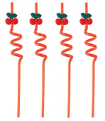 Трубочки для коктейля пластик Вишенки Красный (уп4) ВВ