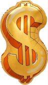 Шар фольга фигура Доллар Знак Золото размер АА (упак)