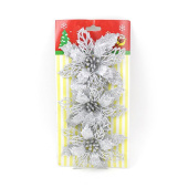 Цветы искусственные Пуансеттия глиттер мини Серебро 11см набор (уп3)