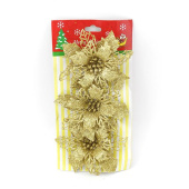 Цветы искусственные Пуансеттия глиттер мини Золото 11см набор (уп3)