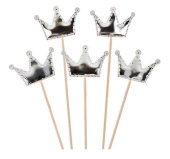 Пики для канапе дерево Короны Серебро Металлик 12см (уп5) ВВ