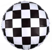 Шар фольга с рисунком 18"FL Круг Пит-Стоп ЧерныйБелый