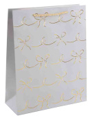 Пакет бумажный L 26х32см Милые бантики Дизайн №1 Серебро Металлик