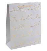 Пакет бумажный XL 31х41см Милые бантики Дизайн №1 Серебро Металлик