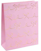 Пакет бумажный XL 31х41см Милые бантики Дизайн №3 Розовый Металлик