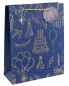 Пакет бумажный M 18х23см Праздничный Дизайн №3 Синий Металлик