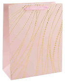 Пакет бумажный L 26х32см Золотые нити Дизайн №1 Светло-розовый Металлик