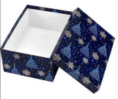 НГ Коробка прямоугольник 19х12х6см Елочки и снежинки