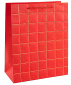 Пакет бумажный L 26х32см Золотые квадраты Дизайн №2 Красный