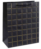 Пакет бумажный L 26х32см Золотые квадраты Дизайн №1 Черный