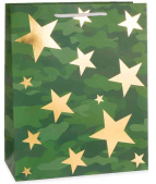 Пакет бумажный M 18х23см Золотые звезды Камуфляж