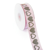 Лента репсовая с серебряным сердцем Светло-розовый 25 ммх22,85 м