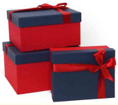 Коробка Прямоугольник 21х17х11см Рогожка Синий Красный С бантом ВС