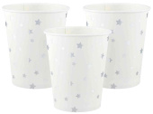 Стаканы бумажные Серебристые звезды Белый Серебро Металлик 250мл (уп6) ВВ